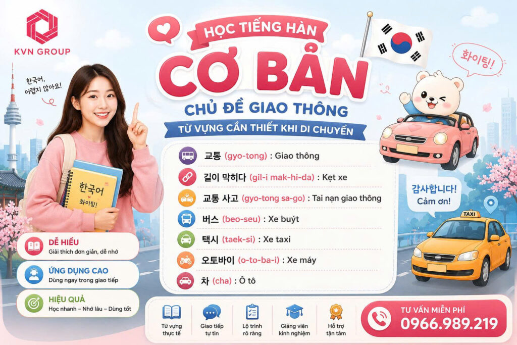 Học tiếng hàn chủ đề giao Thông cùng du học KVN